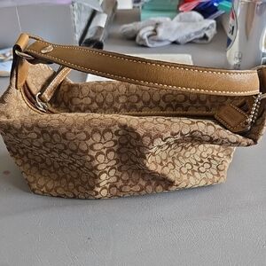 Coach Brown and Tan Signature Hand Bag